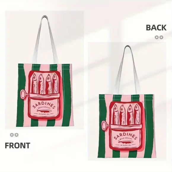“Can of Sardines” Canvas Shoulder Tote Bag (BRAND-NEW & SUPER CUTE!) - Picture 2 of 6